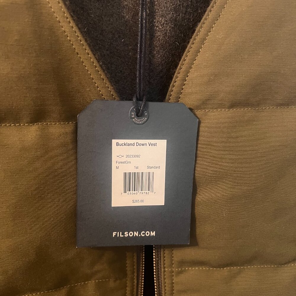 Filson Buckland Reversible 650FP Goose Down Vest, Forrest Green - Size Medium - Picture 7 of 7